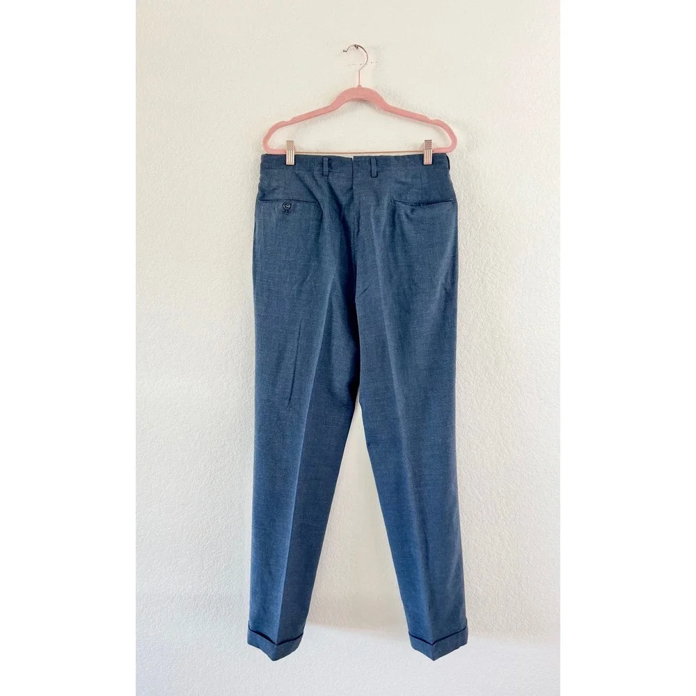Vintage‎ Trousers Mens 32x31 Blue Grey Heathered Wool Blend Cuffed Straight Leg